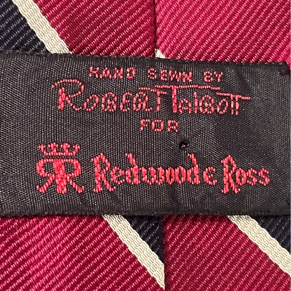 Robert Talbott Red w/ White & Navy Stripe Silk Tie - Picture 2 of 2
